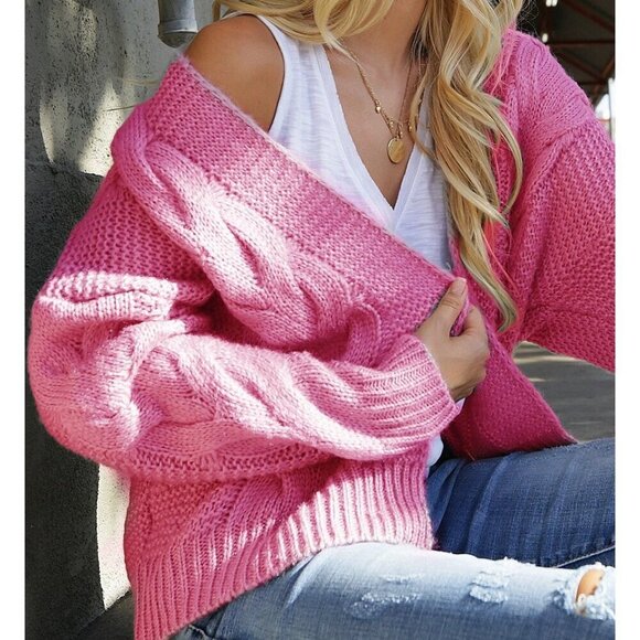 Cable Knit Open Front Chunky Cardigan - Picture 1 of 6
